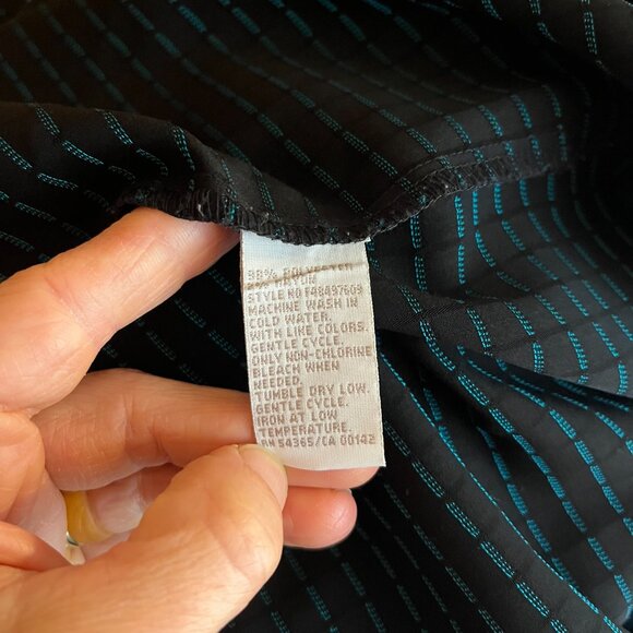 TanJay Plus Size 24W Textured Button-Up Shirt 3/4 Sleeve Black Teal - Picture 3 of 9